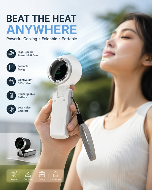 Handheld Folding Turbo Fan With 5 Speed Adjustment
