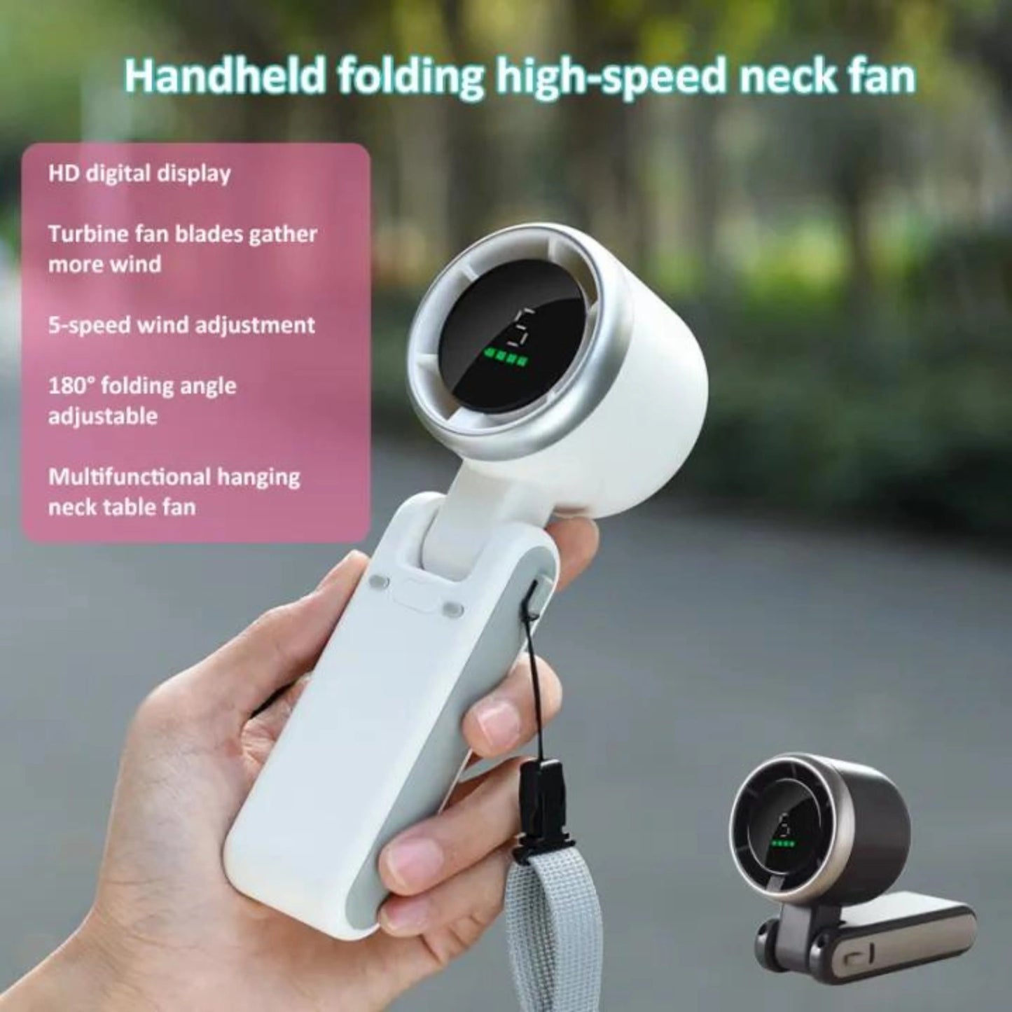 Handheld Folding Turbo Fan With 5 Speed Adjustment