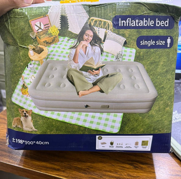 Single Size Inflatable Air Bed with Automatic Built-in Pump Carry Bag & Pillow 198x100x40cm