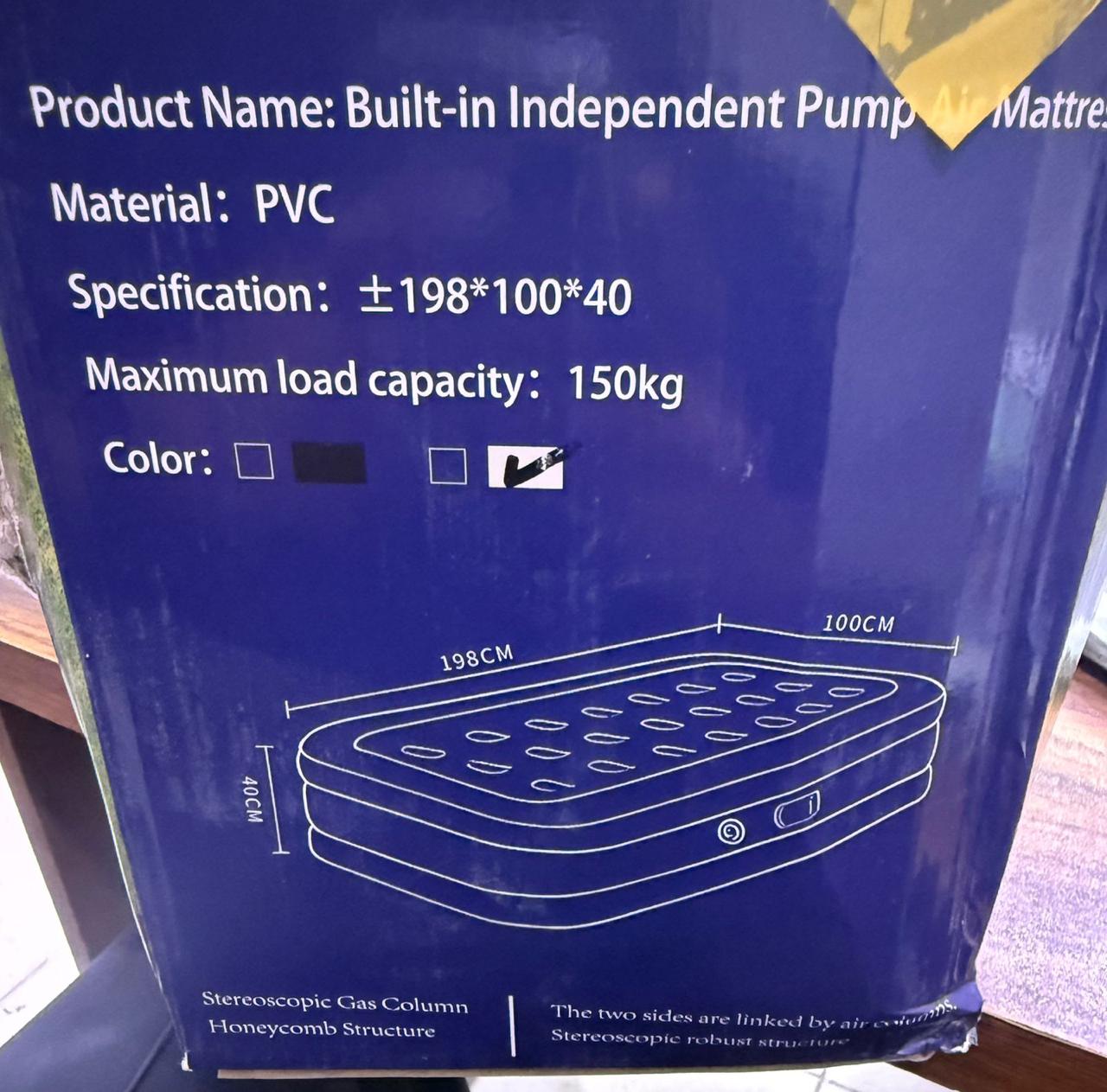 Single Size Inflatable Air Bed with Automatic Built-in Pump Carry Bag & Pillow 198x100x40cm