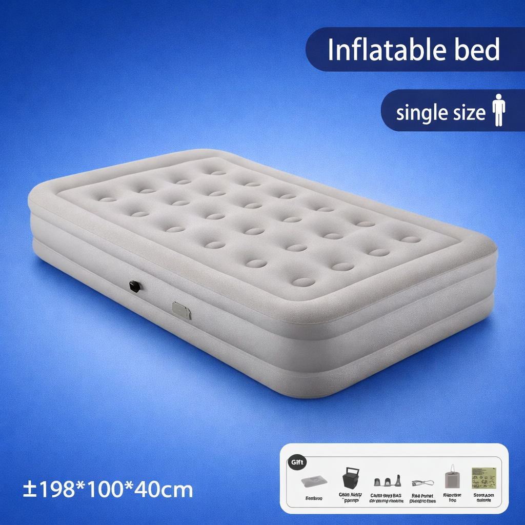 Single Size Inflatable Air Bed with Automatic Built-in Pump Carry Bag & Pillow 198x100x40cm