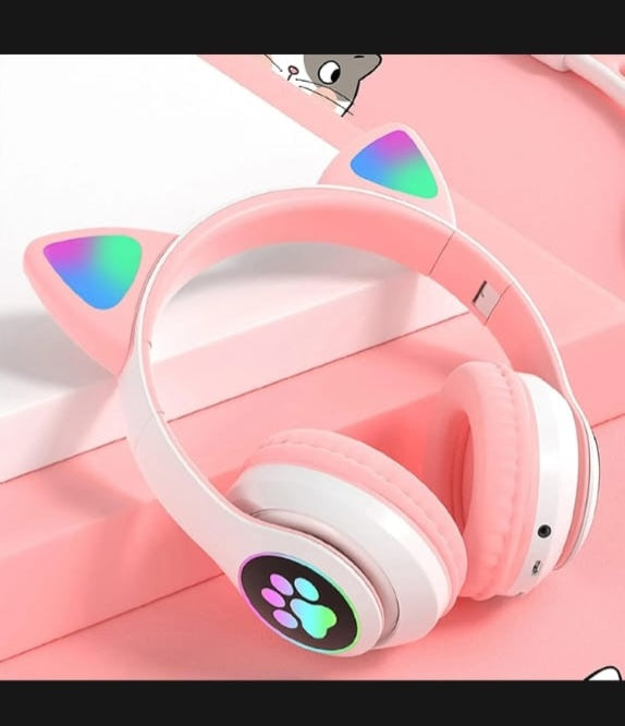 Cat Ear Wireless Bluetooth Headphones with RGB LED Lights & Built-in Mic – Stereo Bass Soun