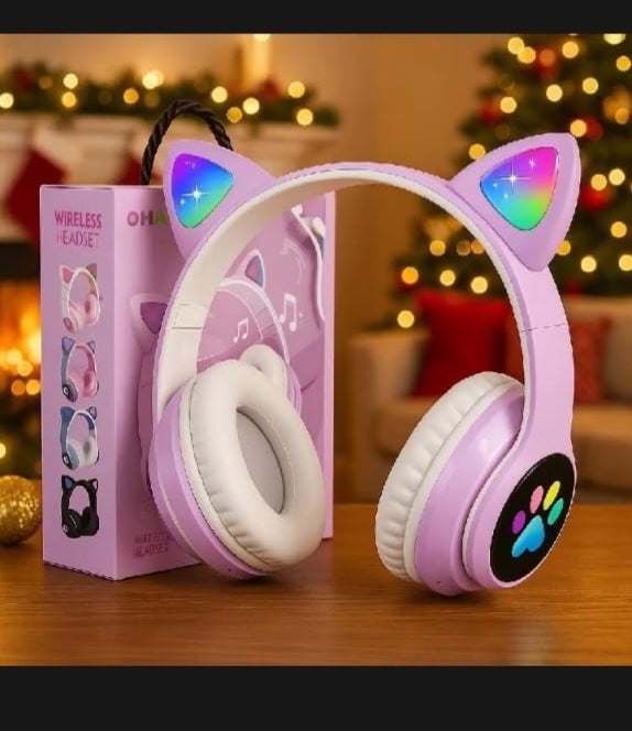 Cat Ear Wireless Bluetooth Headphones with RGB LED Lights