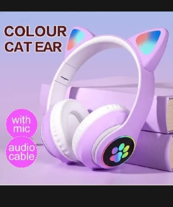 Cat Ear Wireless Bluetooth Headphones with RGB LED Lights & Built-in Mic – Stereo Bass Soun