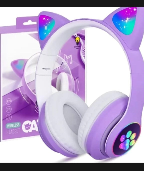 Cat Ear Wireless Bluetooth Headphones with RGB LED Lights & Built-in Mic – Stereo Bass Soun