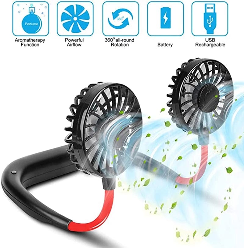 Portable Neck Fan - 360 Degree Free Rotation Hands Free Personal
